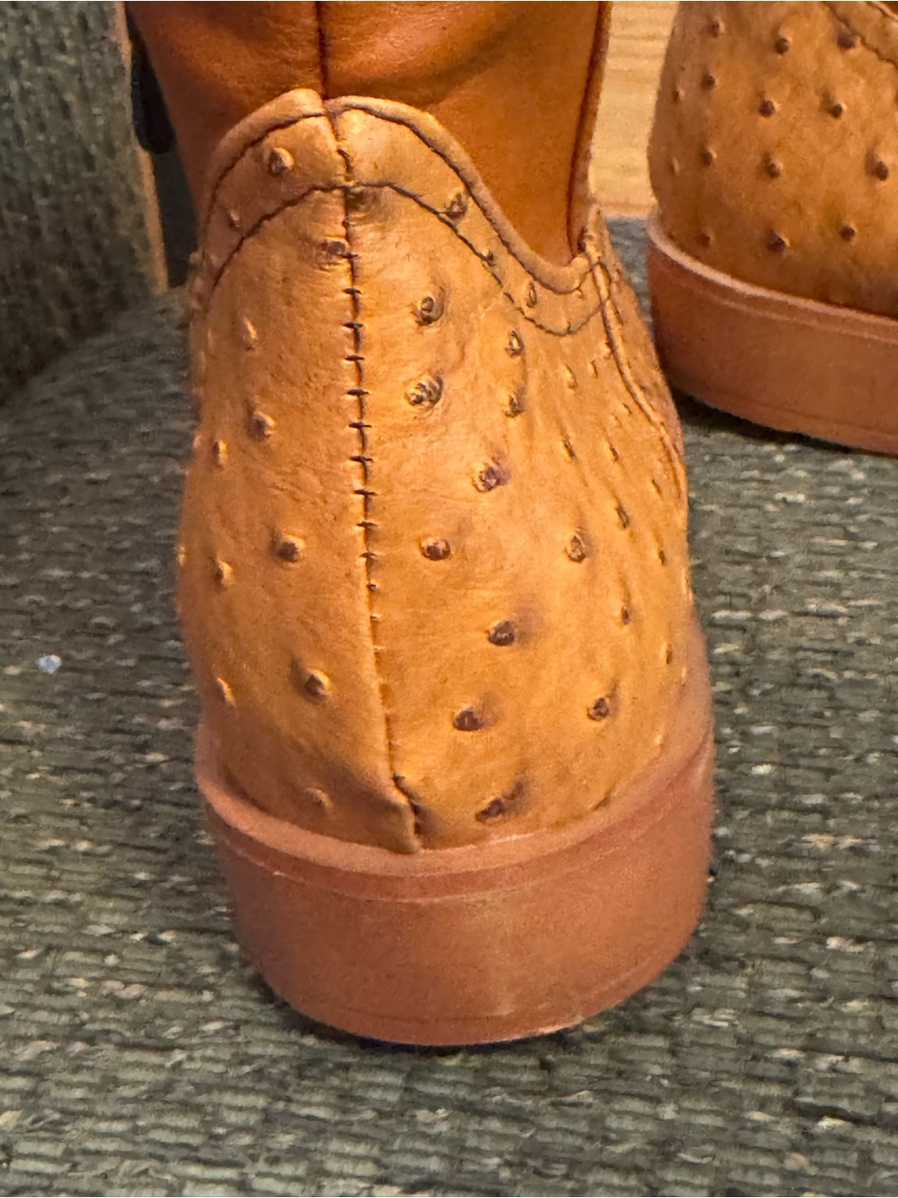 Dahongma Fashion Brown Round Toe Ostrich Pattern Women’s Zip Up Western Boots - Picture 12 of 15